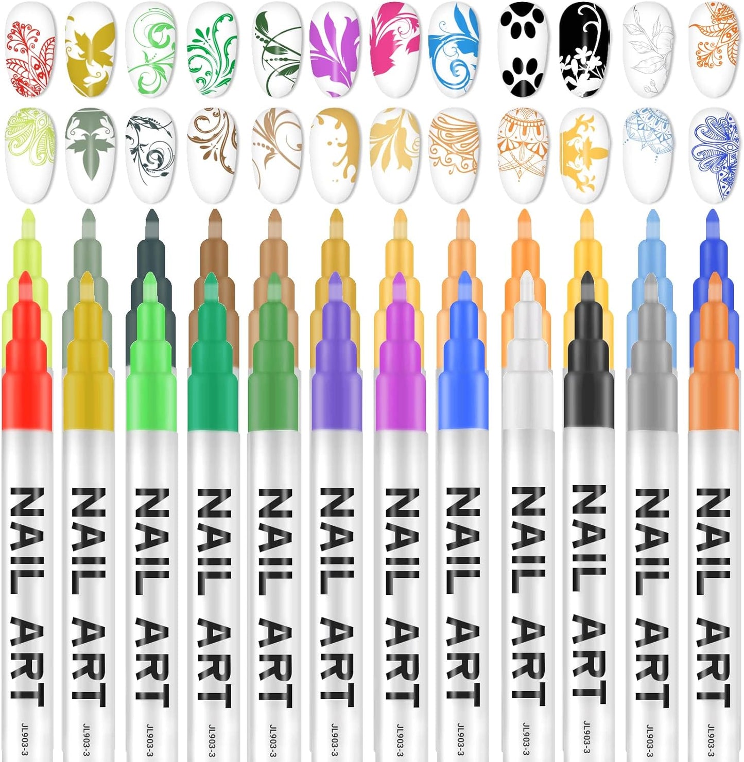 24 Pcs Nail Art Pens 3D Nail Polish Pens - Nail Art Pens for Painting Nails - Nail Polish Design Kit - DIY Nail Graffiti Pen Set for Girls Ladies 24 Colors