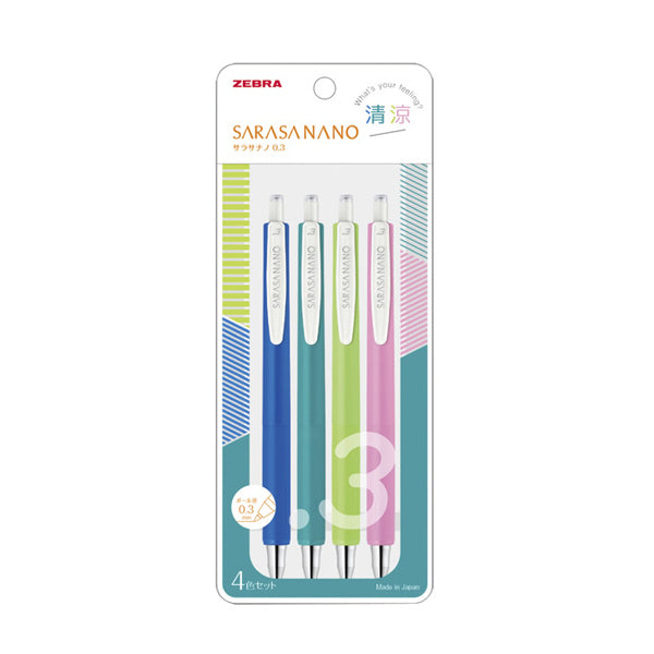 Zebra Sarasa Nano Gel Pen - 4 Colour Set - Refresh - 0.3 mm