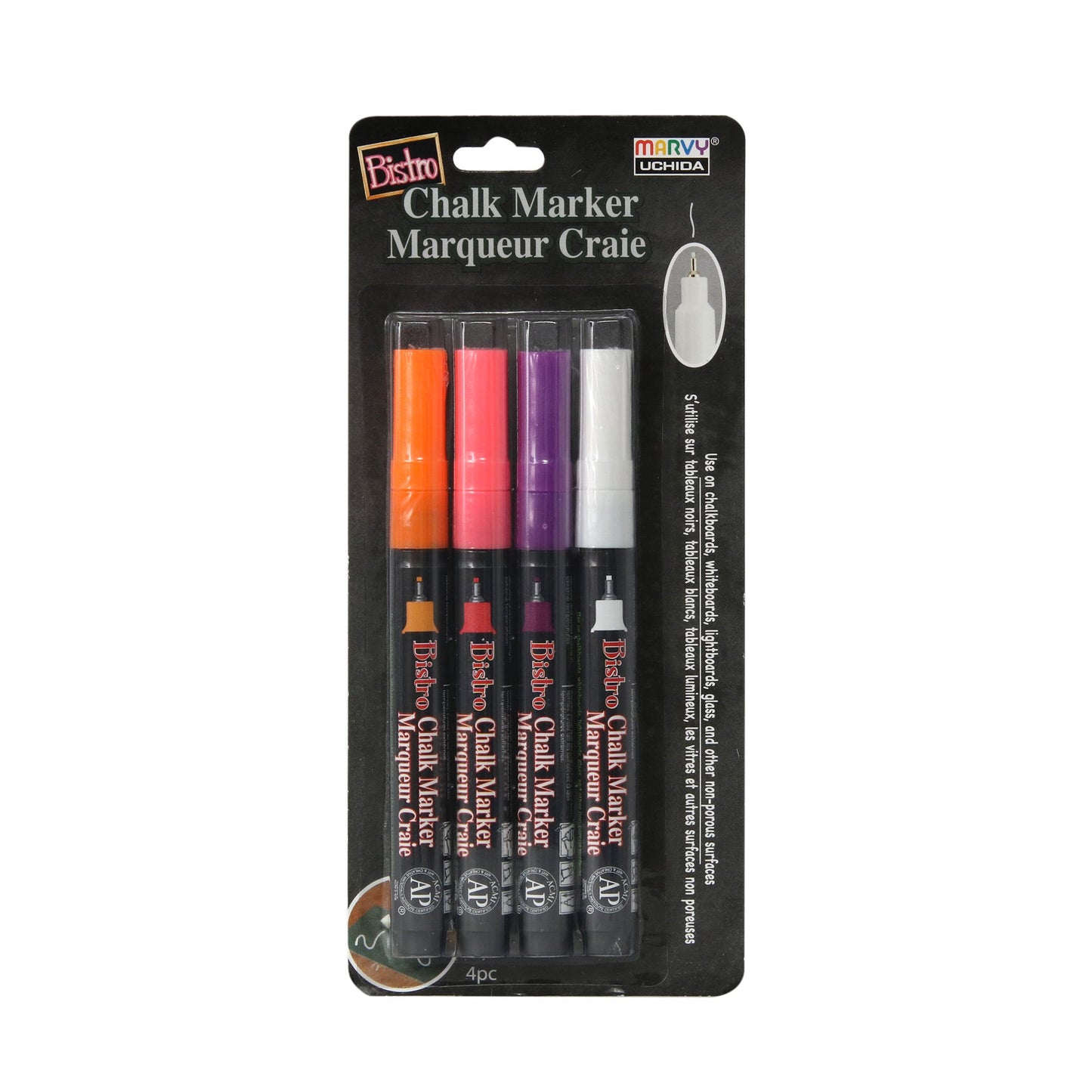 4-Pack Extra-Fine Tip Chalk Markers - White & Fluorescent