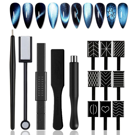 14 Pieces Black Cat Eye Magnet for Nails Nail Magnet Tool Magnet Plate Wand Board Magnetic Pen Stripe Nail Magnet Double Ended Magnet Wand Magnet Stick for Cat Eye Gel Nail Polish