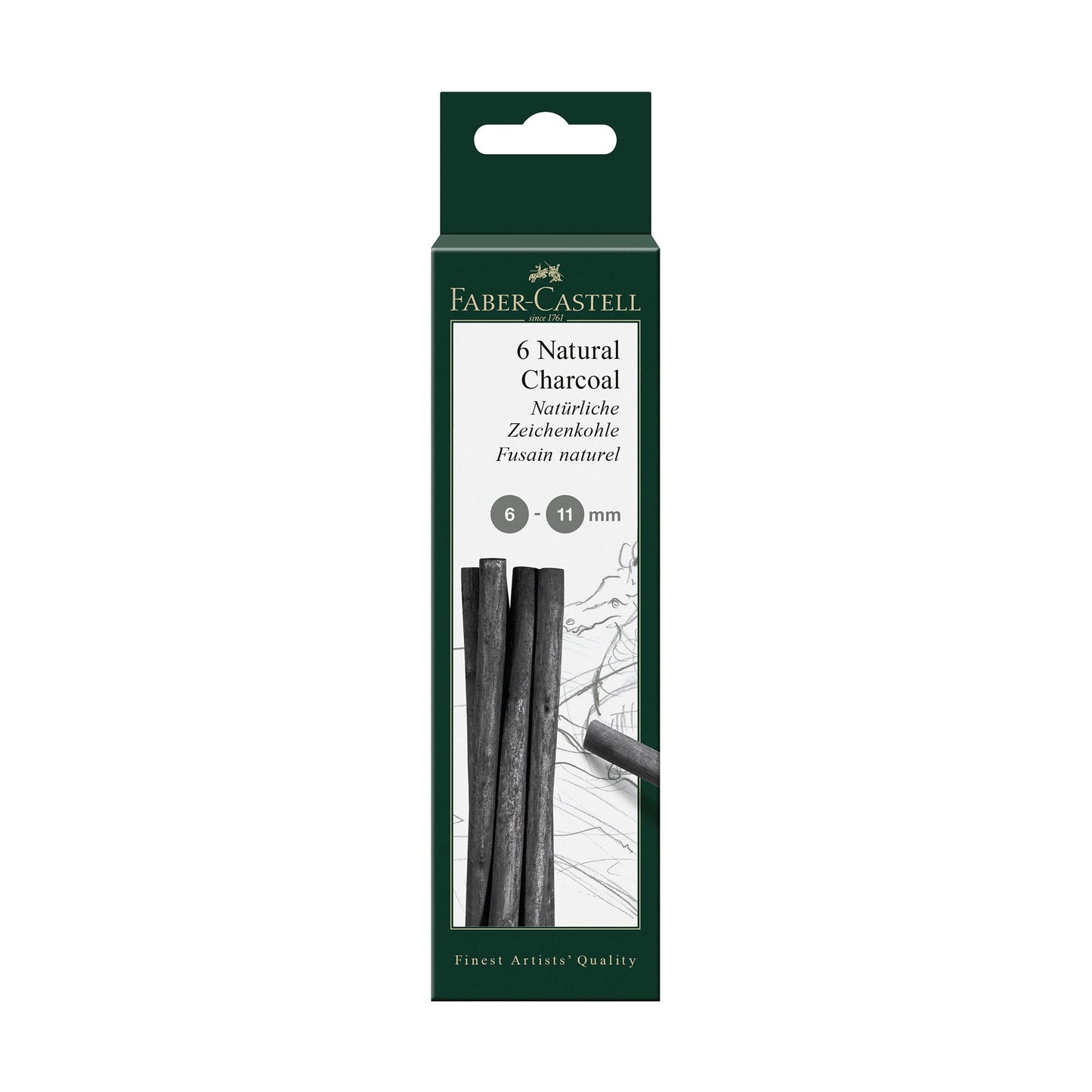 6-Pack PITT Natural Charcoal Sticks - 7-12 mm