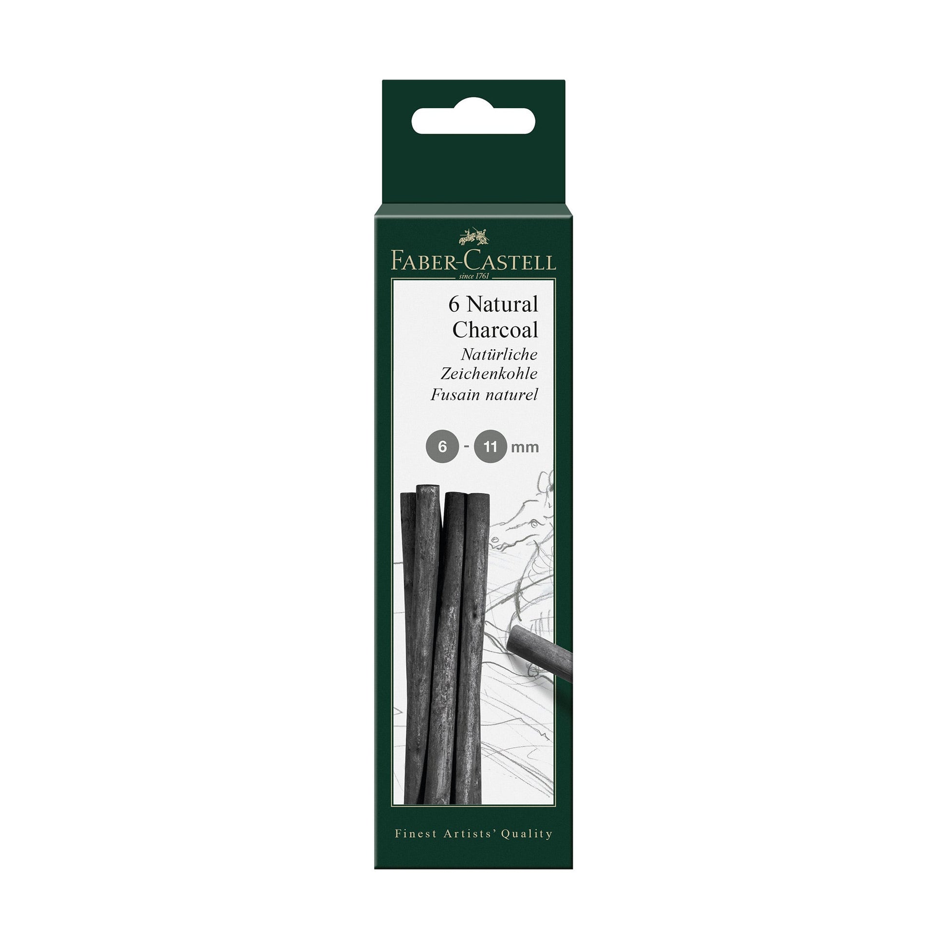 6-Pack PITT Natural Charcoal Sticks - 7-12 mm
