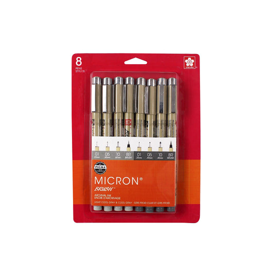 8-Pack Pigma Micron Pens - Shades of Grey