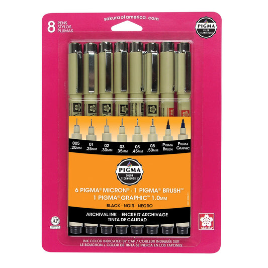 8-Pack Pigma Micron Pens - Black