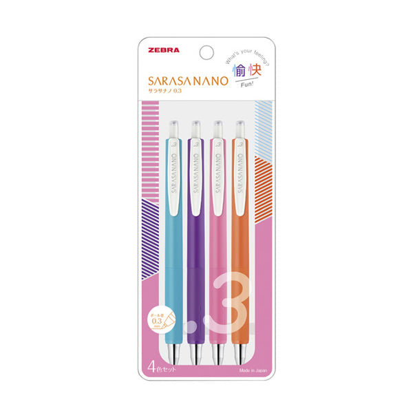 Zebra Sarasa Nano Gel Pen - 4 Colour Set - Fun - 0.3 mm