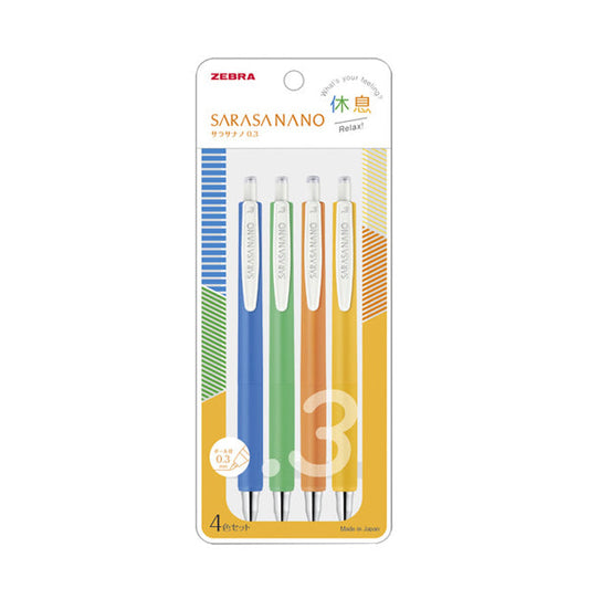 Zebra Sarasa Nano Gel Pen - 4 Colour Set - Relax - 0.3 mm