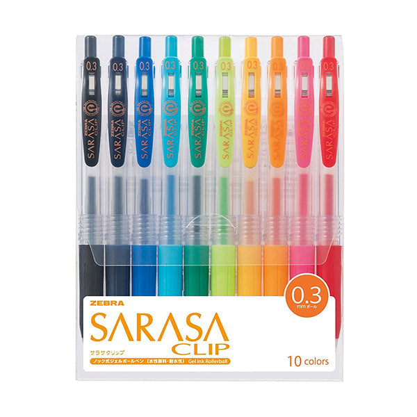 Zebra Sarasa Push Clip Gel Pen - 0.3 mm - 10 Colour Set